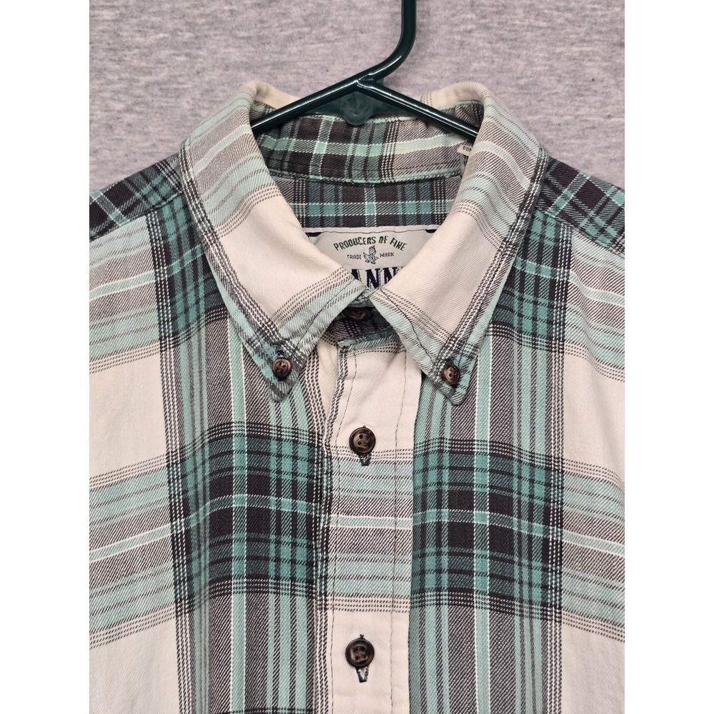St. John's Bay Teal Plaid Flannel Button Down Shirt Long Sleeve Size Large